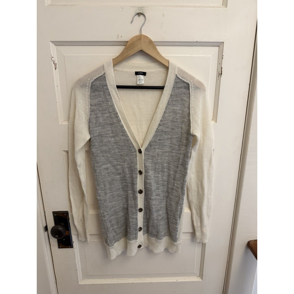 J. Crew Women's Ivory Gray V-Neck Alpaca Merino Wool Cardigan Y2K Size Small